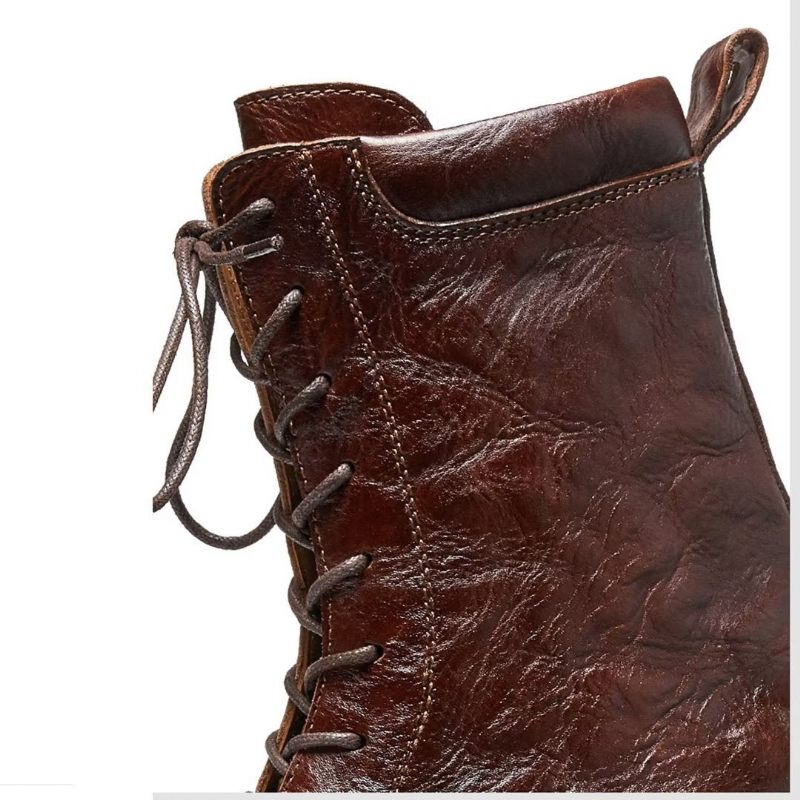 Botas Masculinas Pele Carneiro Chique Vintage Com Zíper - Marrom