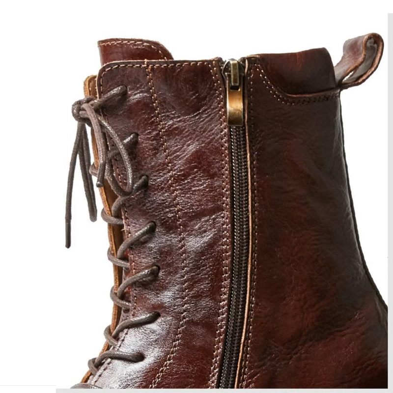 Botas Masculinas Pele Carneiro Chique Vintage Com Zíper - Marrom