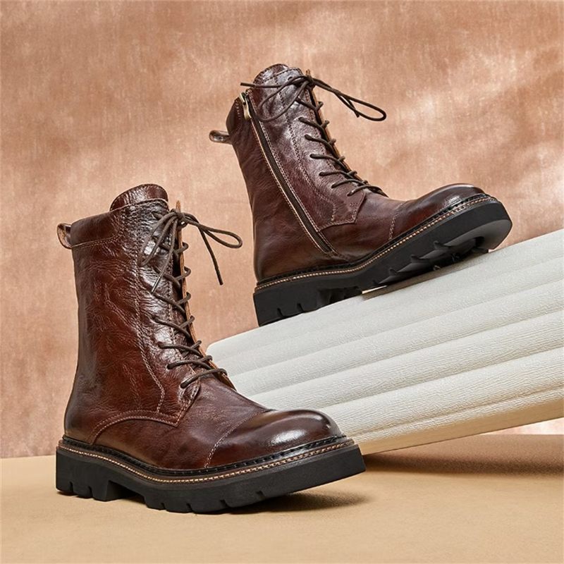 Botas Masculinas Pele Carneiro Chique Vintage Com Zíper - Marrom