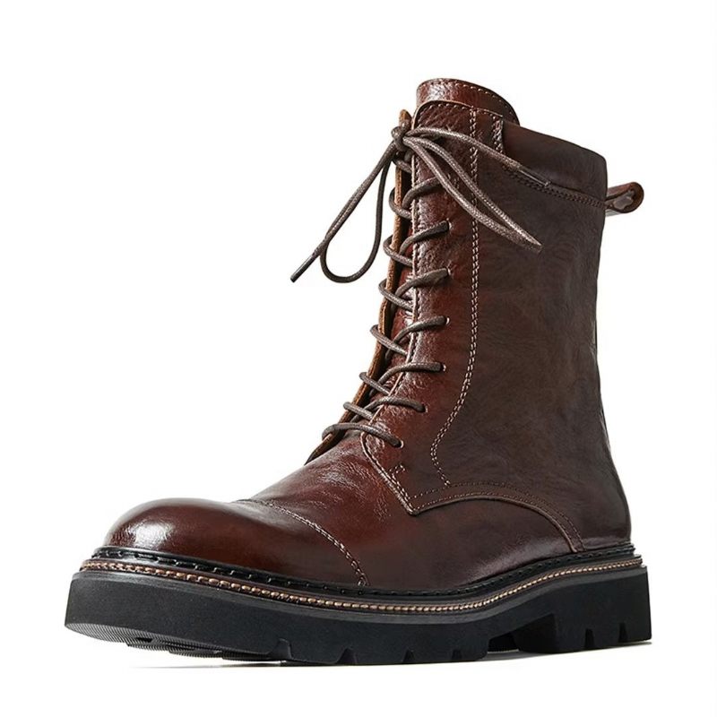 Botas Masculinas Pele Carneiro Chique Vintage Com Zíper - Marrom