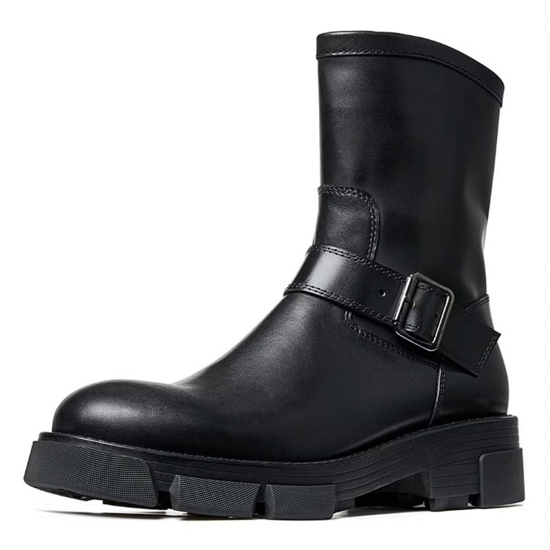 Botas Masculinas Pele Carneiro Chique Vintage Com Zíper Bota Clássica - Preto