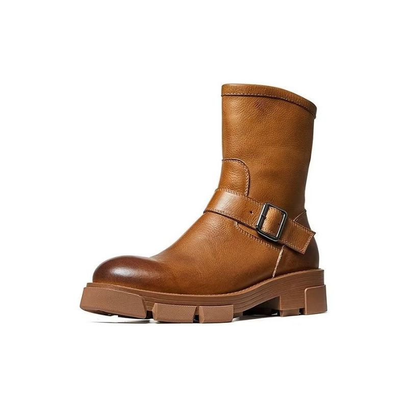 Botas Masculinas Pele Carneiro Chique Vintage Com Zíper Bota Clássica - Marrom