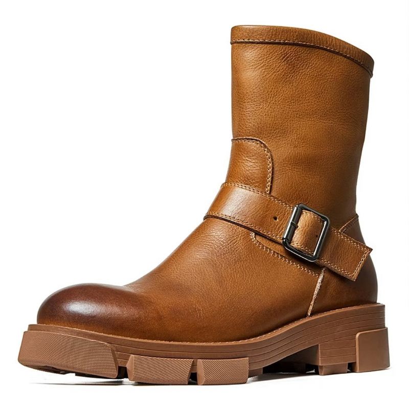 Botas Masculinas Pele Carneiro Chique Vintage Com Zíper Bota Clássica - Marrom