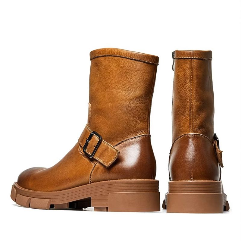 Botas Masculinas Pele Carneiro Chique Vintage Com Zíper Bota Clássica - Marrom