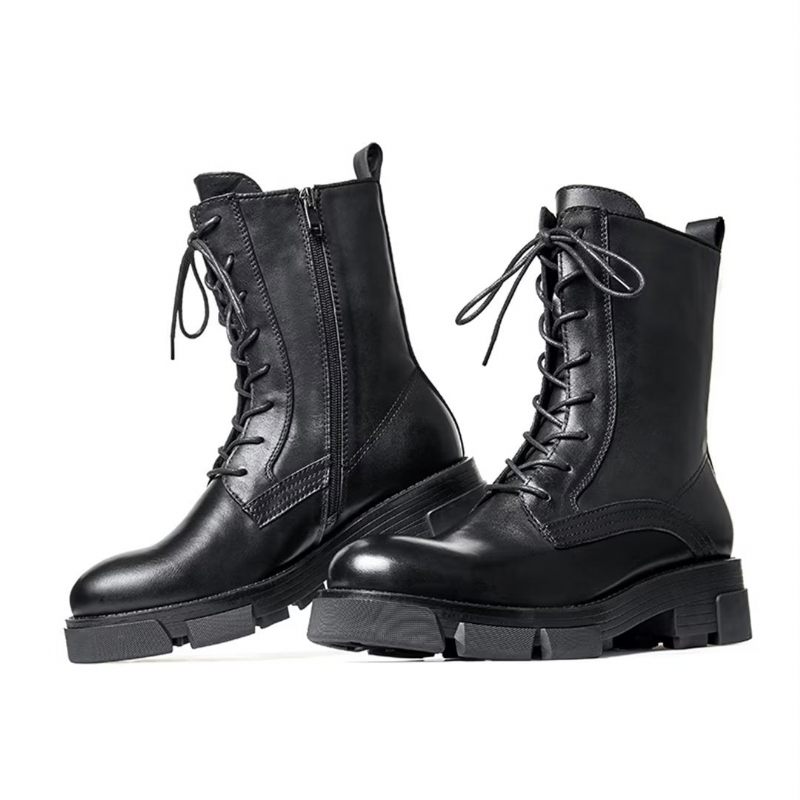 Botas Masculinas Pele Carneiro Chique Vintage Com Zíper Curto Cravejado Martin - Preto