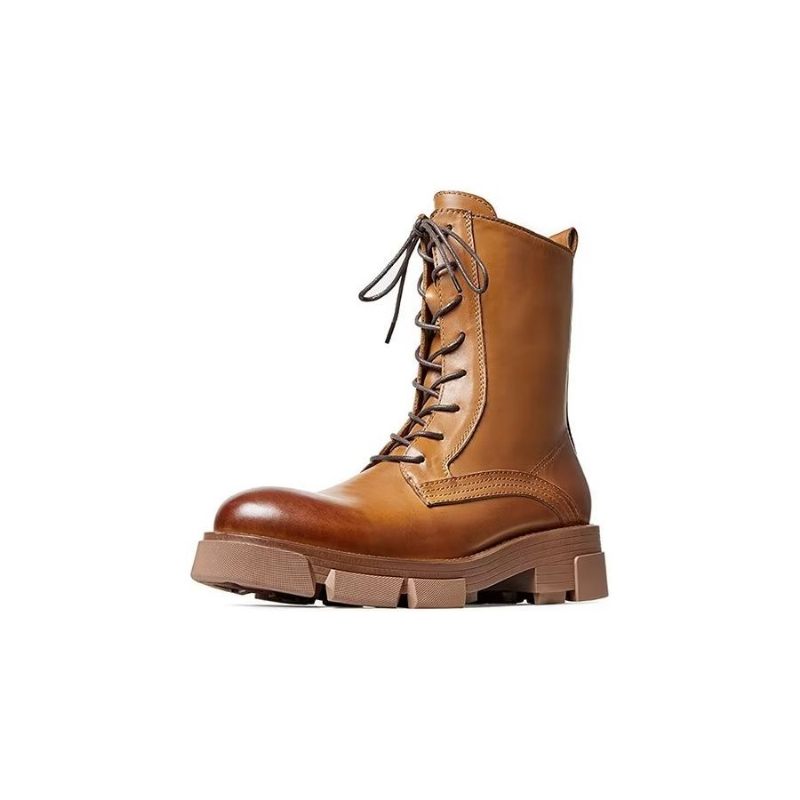 Botas Masculinas Pele Carneiro Chique Vintage Com Zíper Curto Cravejado Martin - Marrom