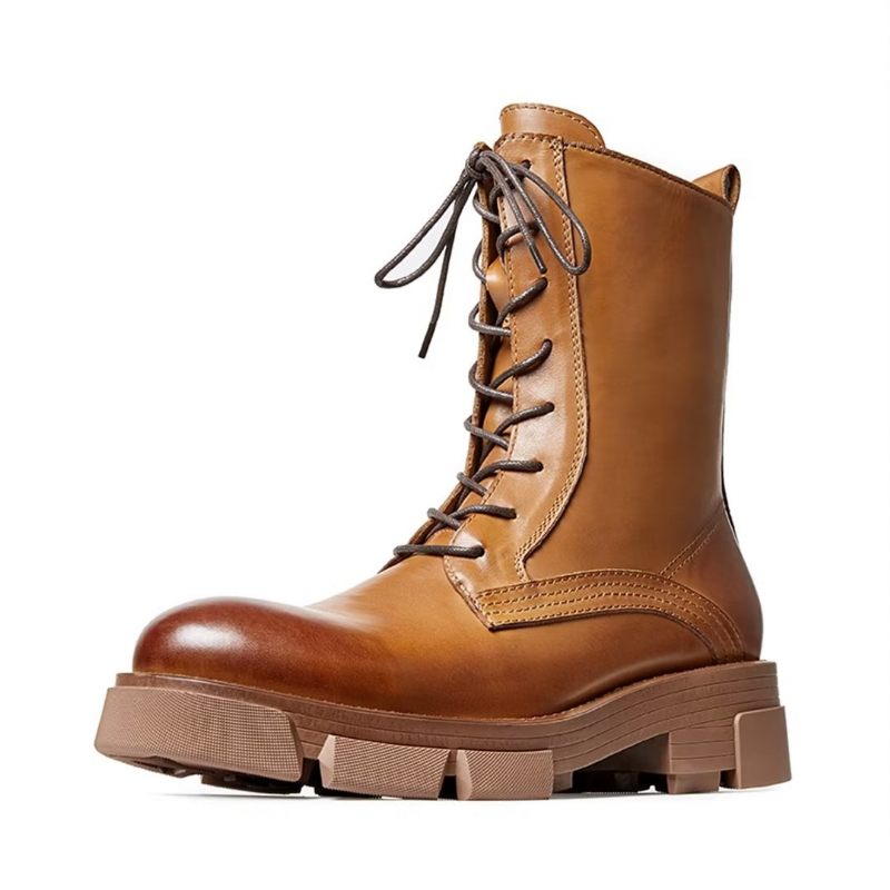 Botas Masculinas Pele Carneiro Chique Vintage Com Zíper Curto Cravejado Martin - Marrom