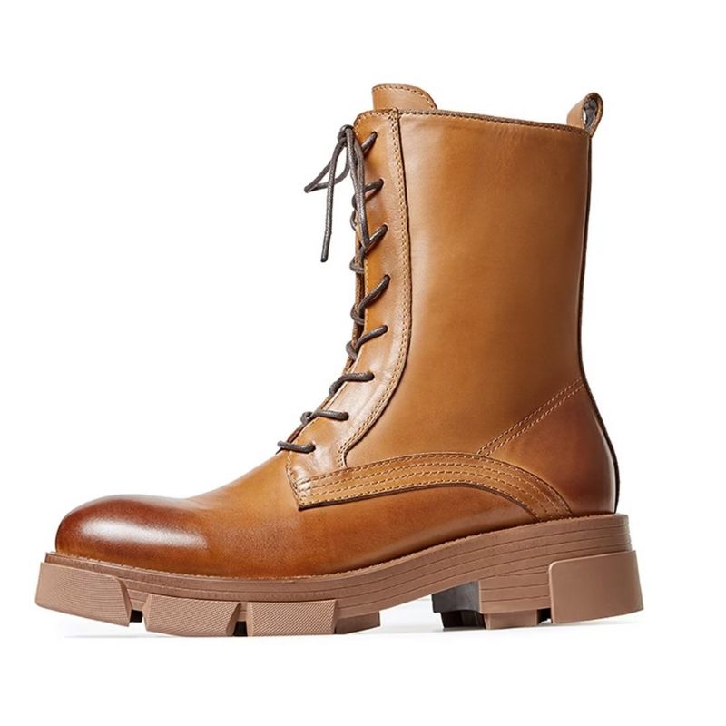 Botas Masculinas Pele Carneiro Chique Vintage Com Zíper Curto Cravejado Martin - Marrom