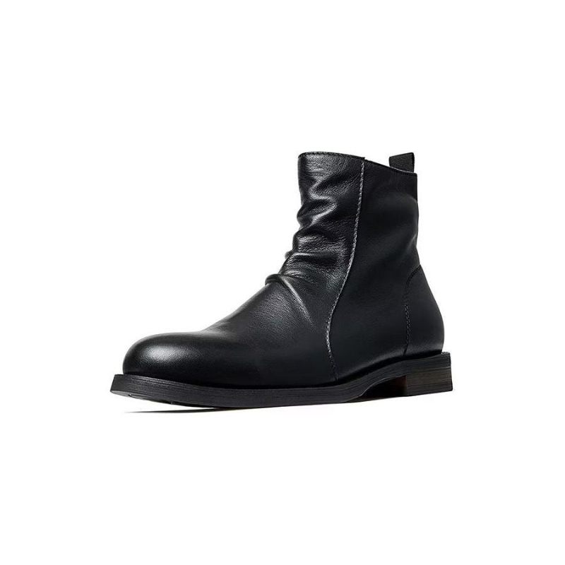 Botas Masculinas Pele Carneiro Chique Vintage Com Zíper Curto E Martin