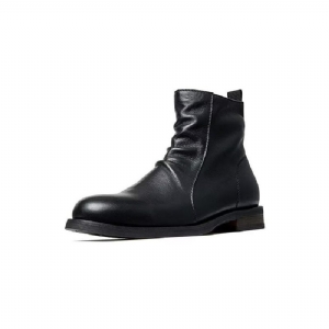 Botas Masculinas Pele Carneiro Chique Vintage Com Zíper Curto E Martin