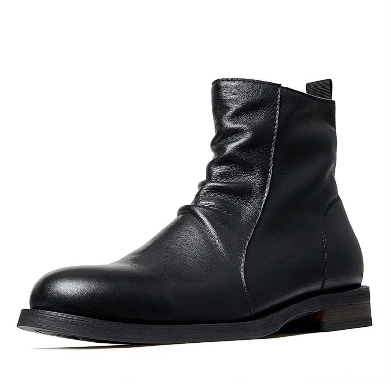 Botas Masculinas Pele Carneiro Chique Vintage Com Zíper Curto E Martin - Preto