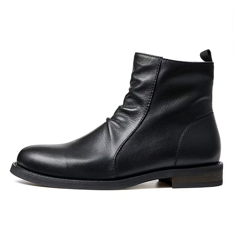 Botas Masculinas Pele Carneiro Chique Vintage Com Zíper Curto E Martin - Preto