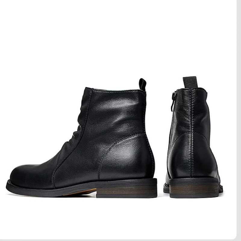 Botas Masculinas Pele Carneiro Chique Vintage Com Zíper Curto E Martin - Preto