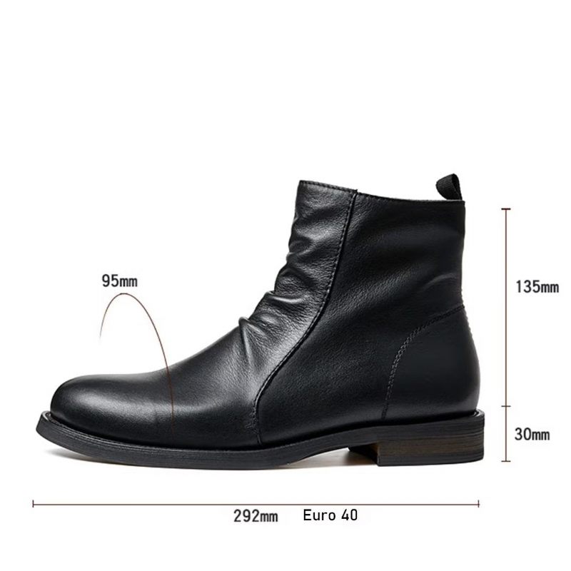 Botas Masculinas Pele Carneiro Chique Vintage Com Zíper Curto E Martin - Preto