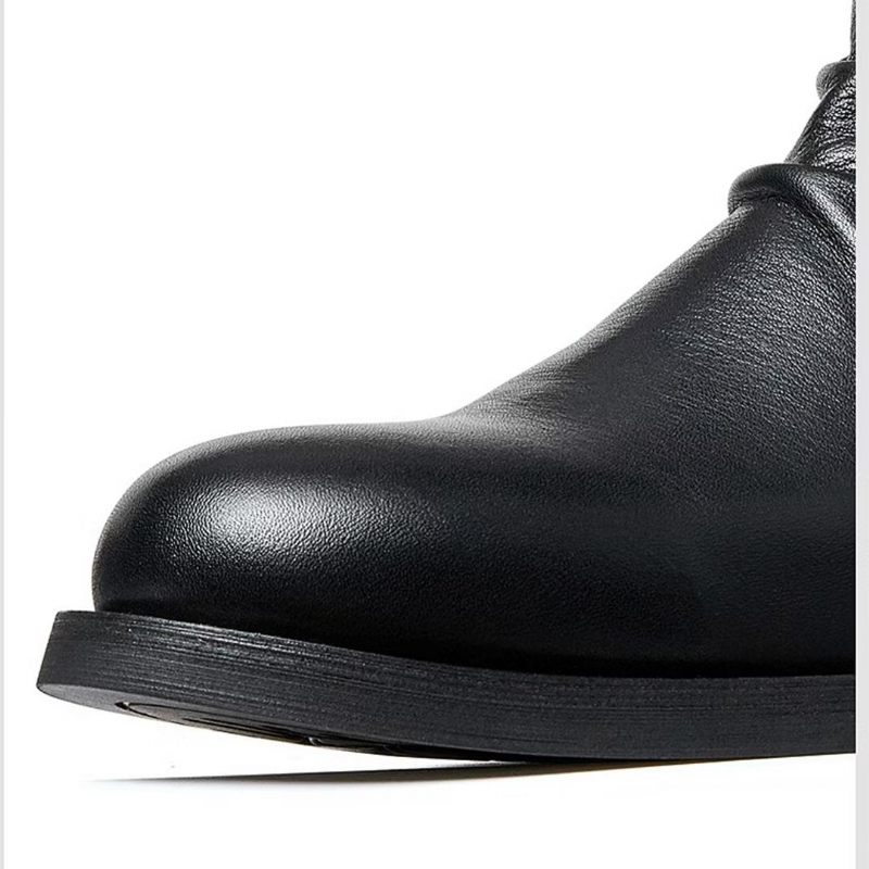 Botas Masculinas Pele Carneiro Chique Vintage Com Zíper Curto E Martin - Preto