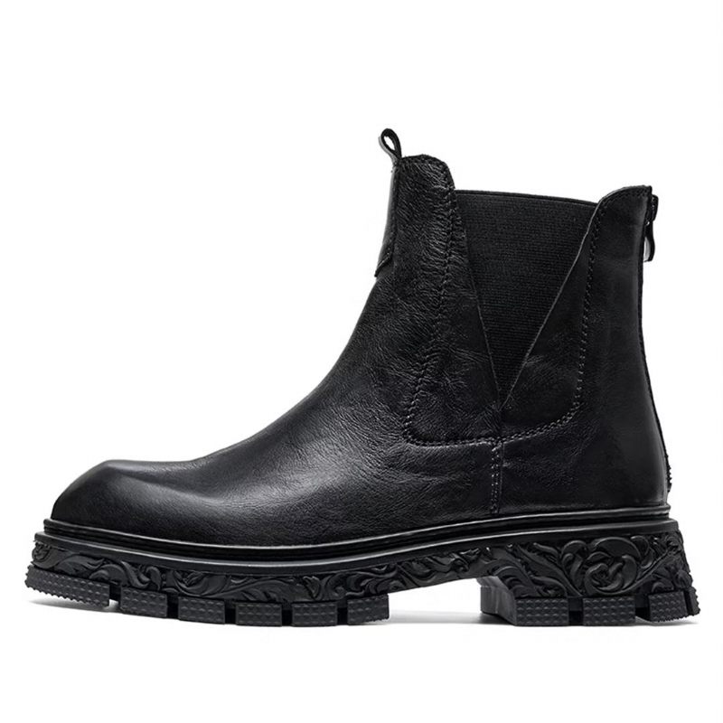 Botas Masculinas Pele Carneiro Chique Vintage Com Zíper Curto Embelezado Martin