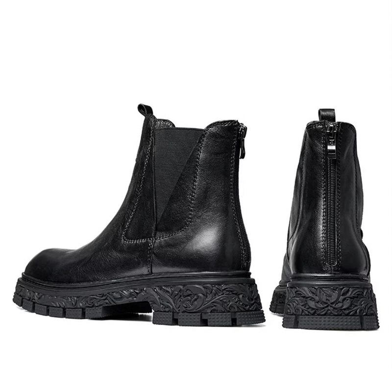 Botas Masculinas Pele Carneiro Chique Vintage Com Zíper Curto Embelezado Martin - Preto