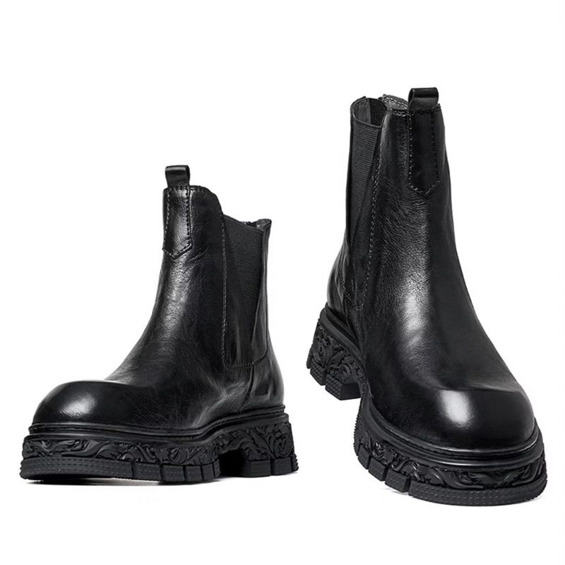 Botas Masculinas Pele Carneiro Chique Vintage Com Zíper Curto Embelezado Martin - Preto