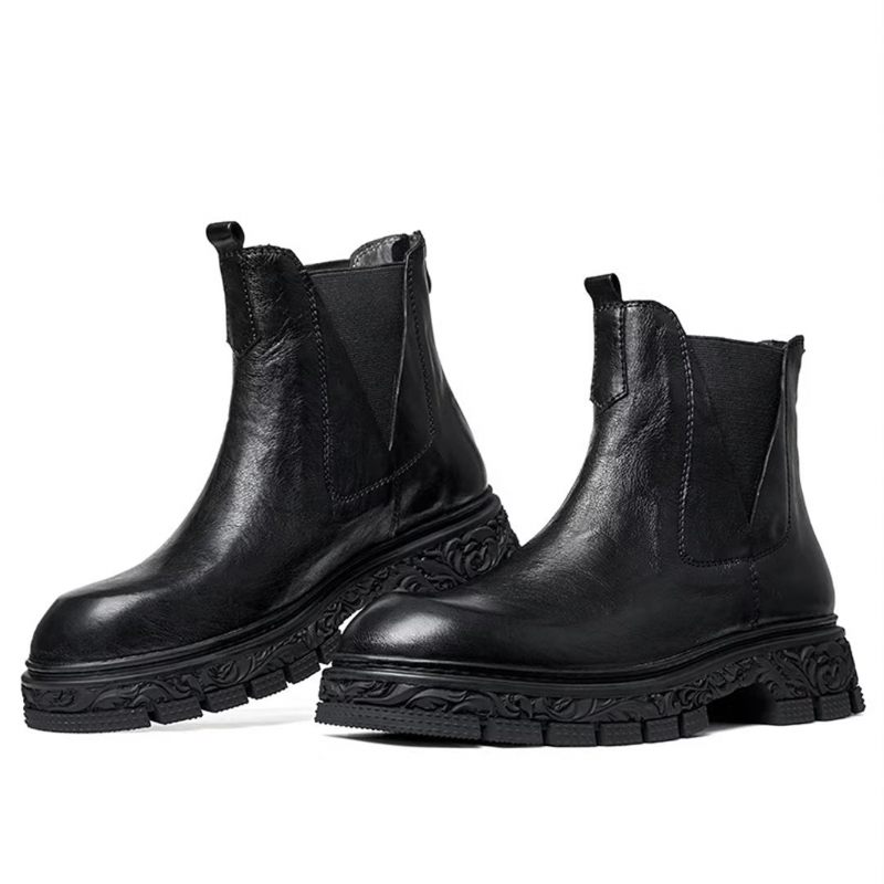 Botas Masculinas Pele Carneiro Chique Vintage Com Zíper Curto Embelezado Martin - Preto