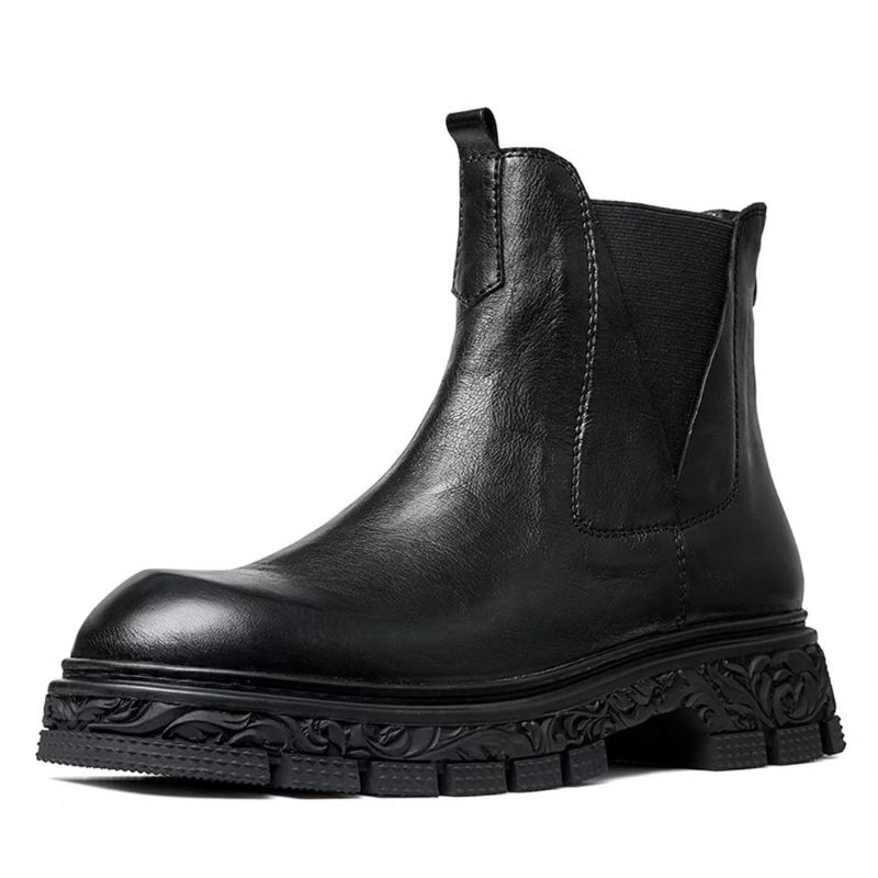 Botas Masculinas Pele Carneiro Chique Vintage Com Zíper Curto Embelezado Martin - Preto