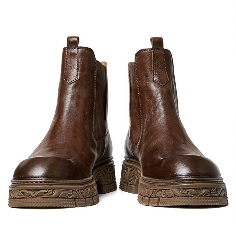 Botas Masculinas Pele Carneiro Chique Vintage Com Zíper Curto Embelezado Martin - Marrom