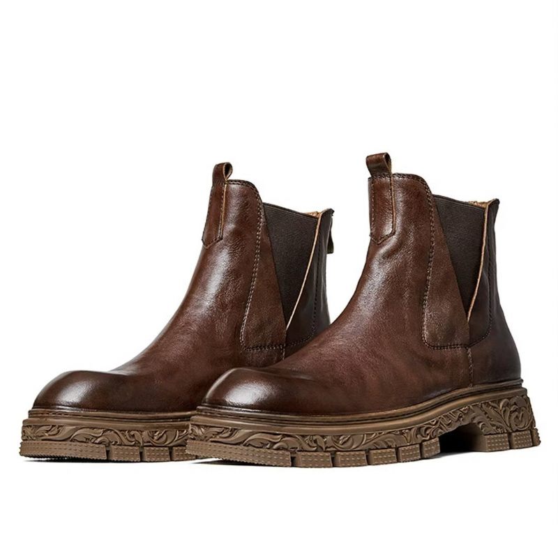 Botas Masculinas Pele Carneiro Chique Vintage Com Zíper Curto Embelezado Martin - Marrom