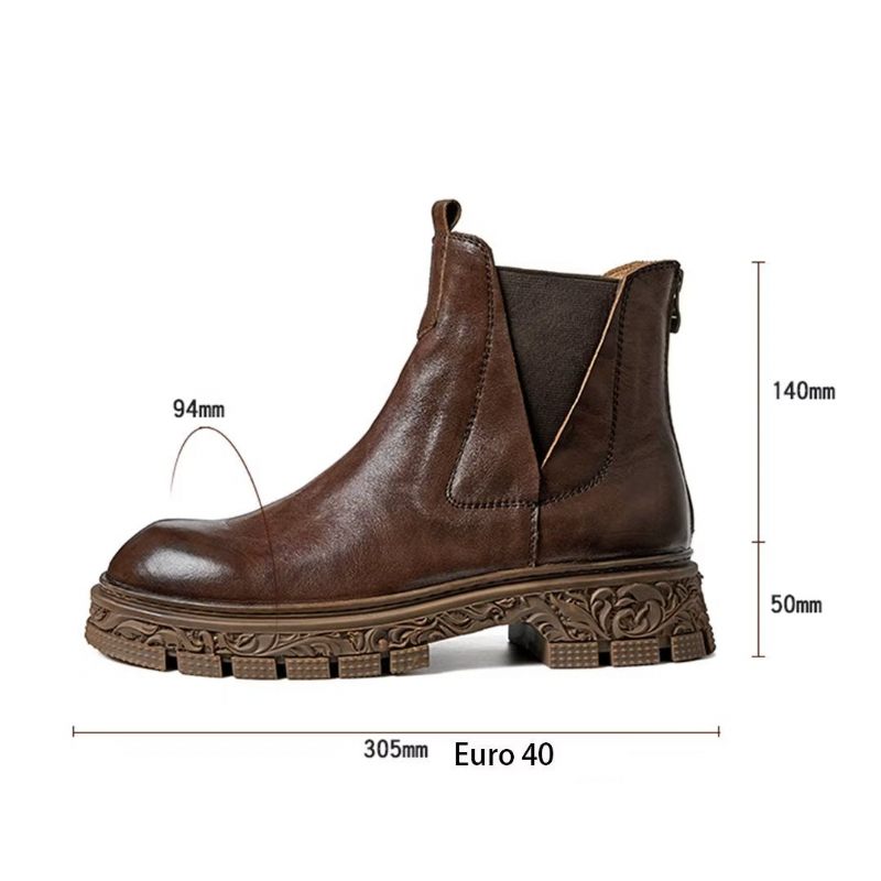 Botas Masculinas Pele Carneiro Chique Vintage Com Zíper Curto Embelezado Martin - Marrom