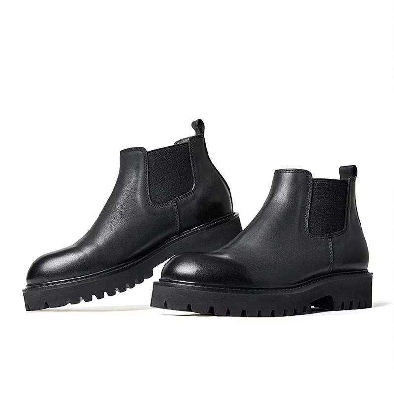 Botas Masculinas Pele Carneiro Chique Vintage Com Zíper Curto Martin - Preto