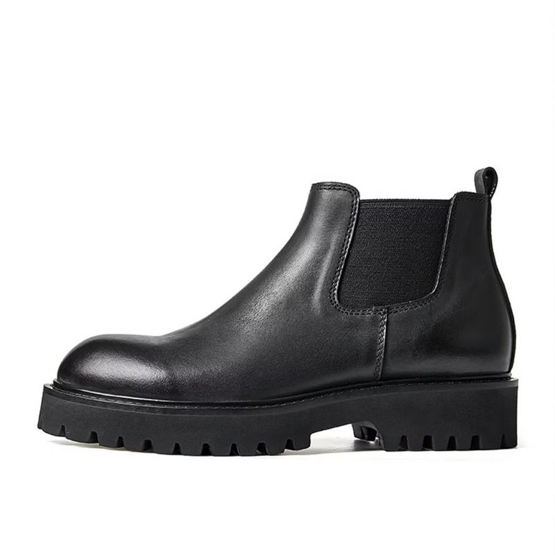 Botas Masculinas Pele Carneiro Chique Vintage Com Zíper Curto Martin - Preto