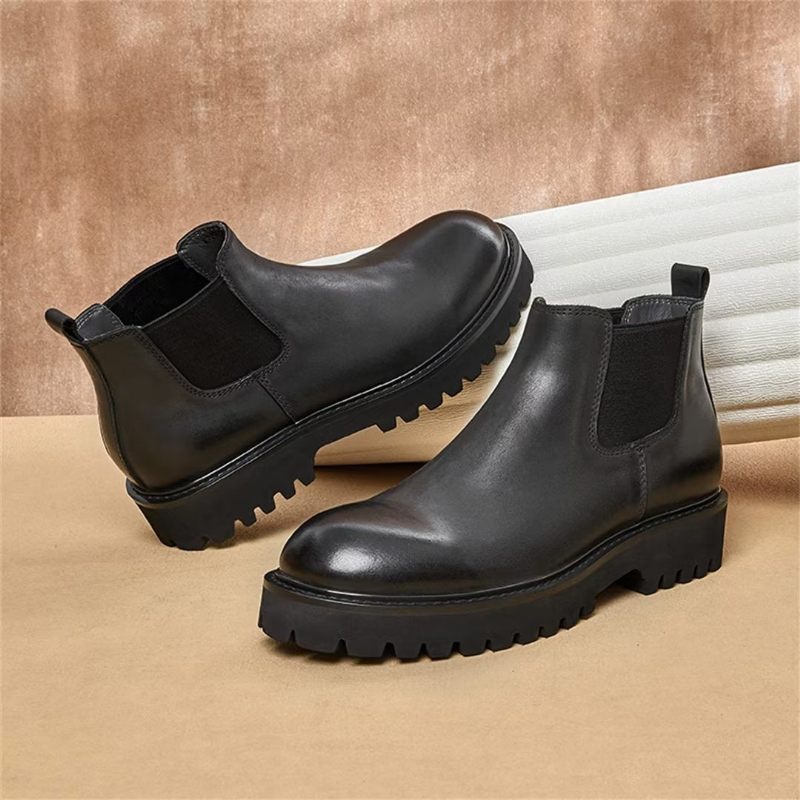 Botas Masculinas Pele Carneiro Chique Vintage Com Zíper Curto Martin - Preto