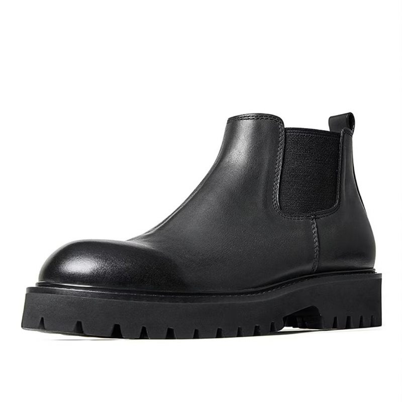 Botas Masculinas Pele Carneiro Chique Vintage Com Zíper Curto Martin - Preto