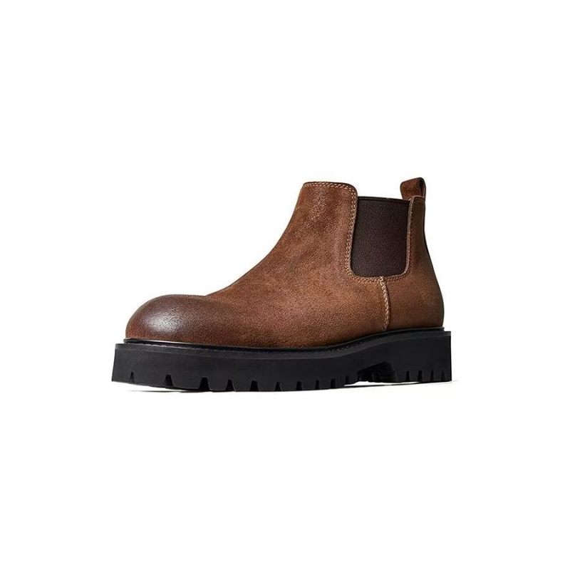 Botas Masculinas Pele Carneiro Chique Vintage Com Zíper Curto Martin - Marrom