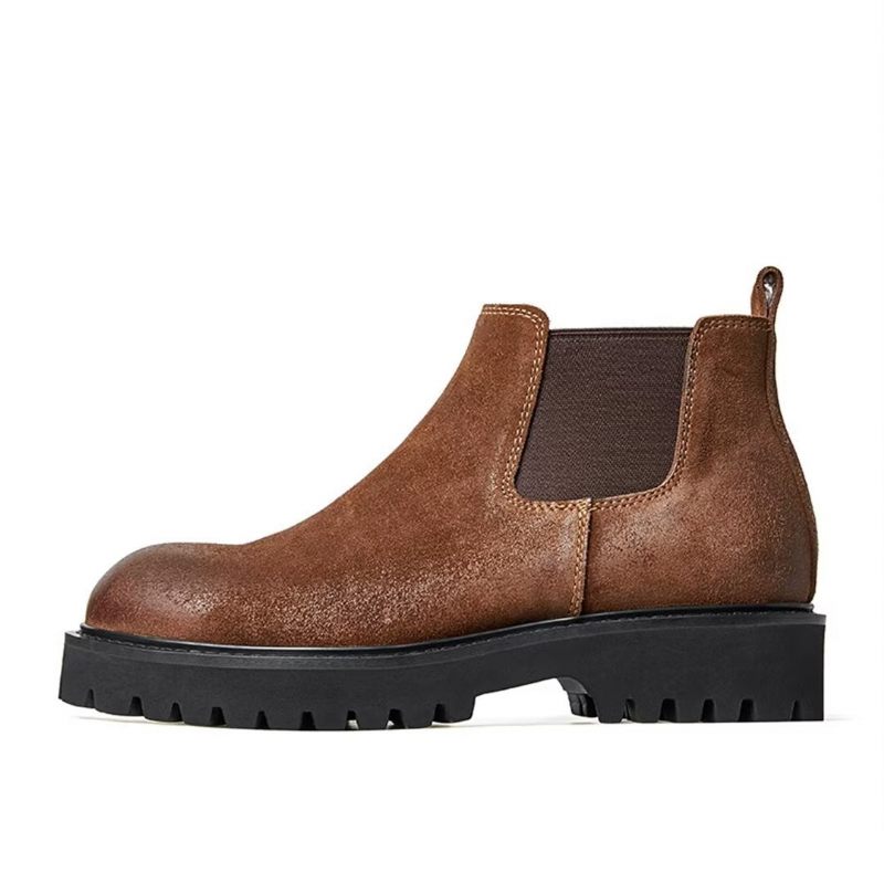 Botas Masculinas Pele Carneiro Chique Vintage Com Zíper Curto Martin - Marrom