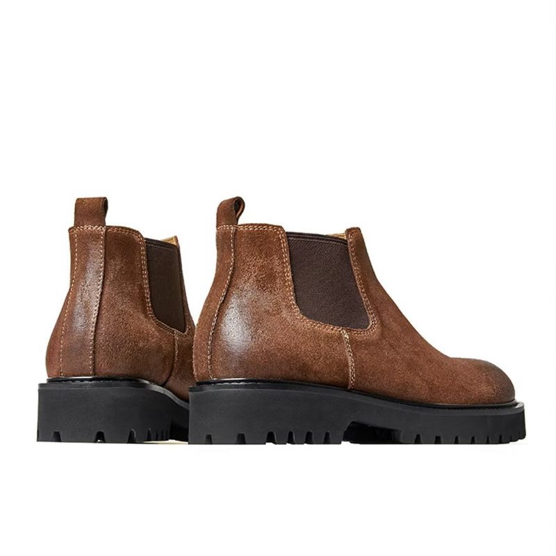 Botas Masculinas Pele Carneiro Chique Vintage Com Zíper Curto Martin - Marrom