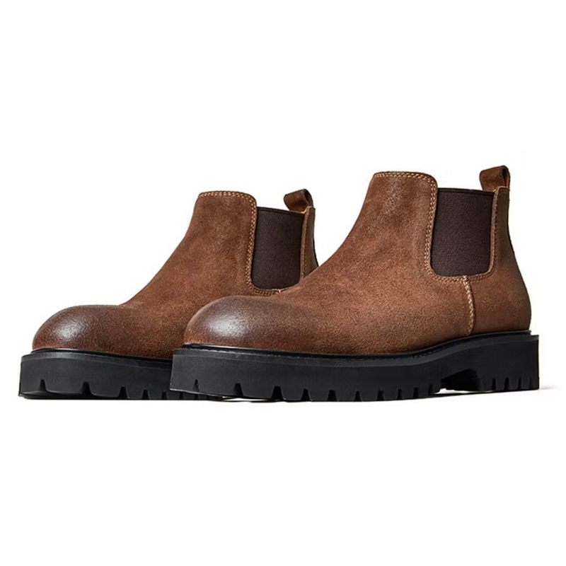 Botas Masculinas Pele Carneiro Chique Vintage Com Zíper Curto Martin - Marrom