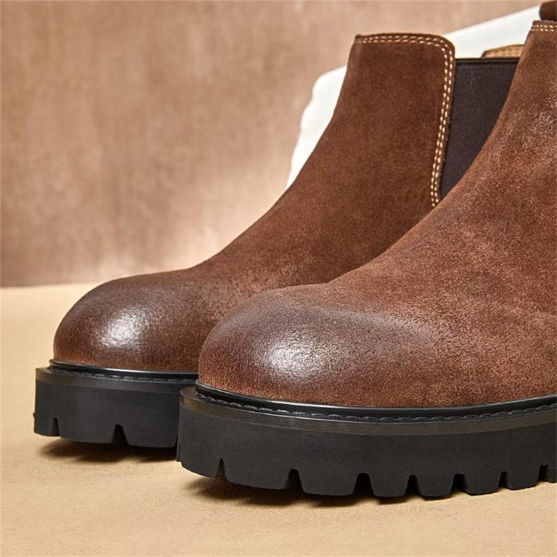 Botas Masculinas Pele Carneiro Chique Vintage Com Zíper Curto Martin - Marrom