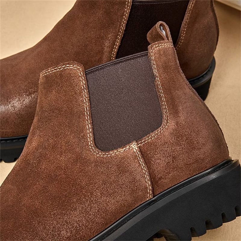 Botas Masculinas Pele Carneiro Chique Vintage Com Zíper Curto Martin - Marrom