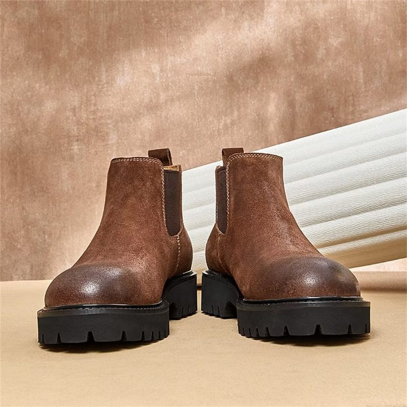 Botas Masculinas Pele Carneiro Chique Vintage Com Zíper Curto Martin - Marrom