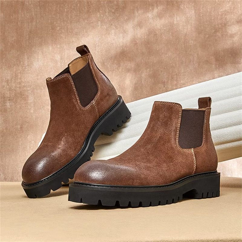 Botas Masculinas Pele Carneiro Chique Vintage Com Zíper Curto Martin - Marrom