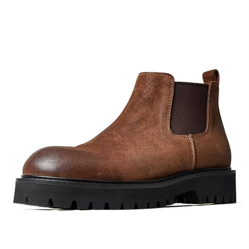 Botas Masculinas Pele Carneiro Chique Vintage Com Zíper Curto Martin - Marrom