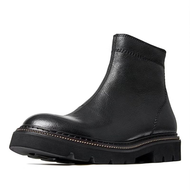 Botas Masculinas Pele Carneiro Chique Vintage Com Zíper Curto Martin Clássicas - Preto