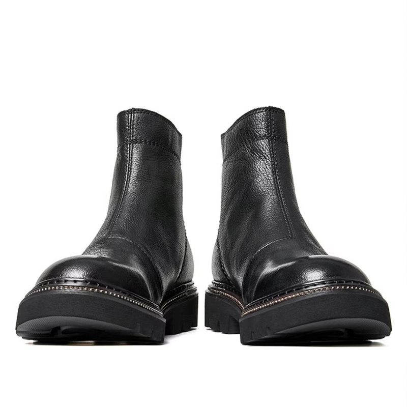 Botas Masculinas Pele Carneiro Chique Vintage Com Zíper Curto Martin Clássicas - Preto