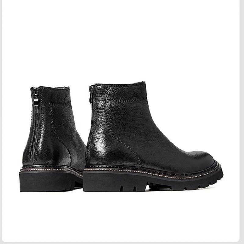 Botas Masculinas Pele Carneiro Chique Vintage Com Zíper Curto Martin Clássicas - Preto