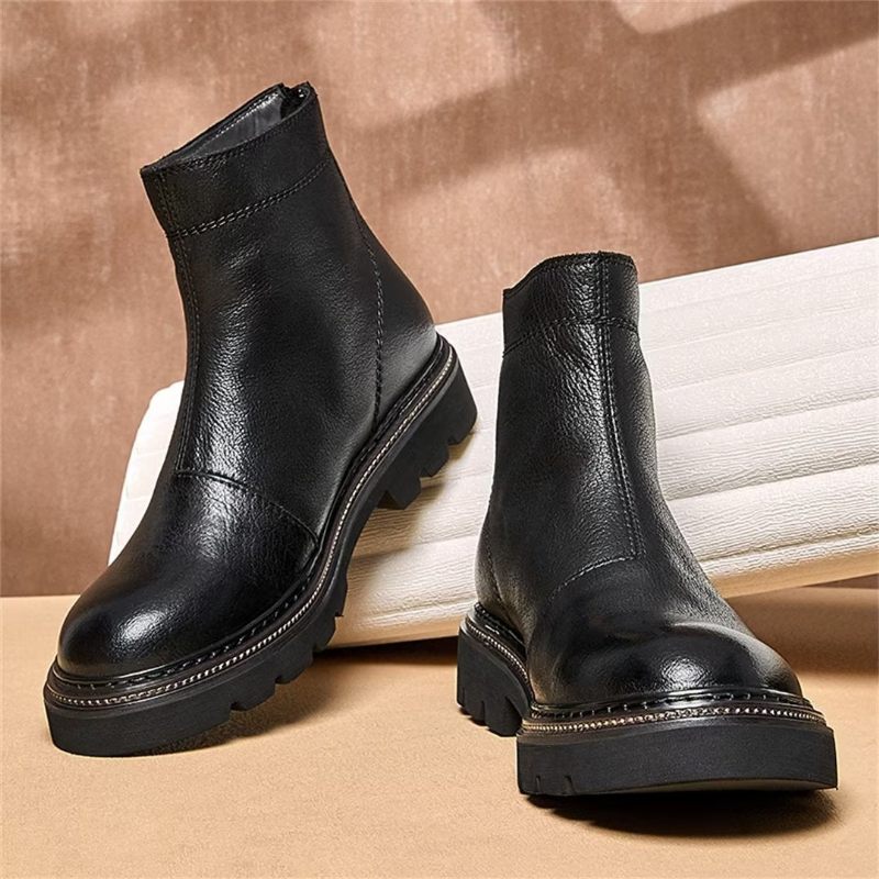 Botas Masculinas Pele Carneiro Chique Vintage Com Zíper Curto Martin Clássicas - Preto