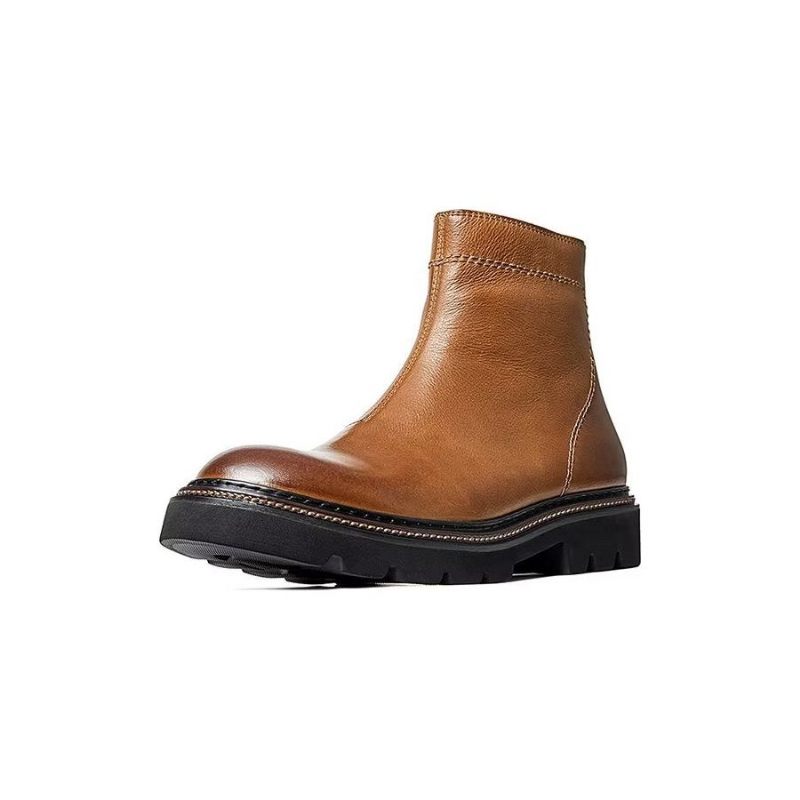 Botas Masculinas Pele Carneiro Chique Vintage Com Zíper Curto Martin Clássicas - Marrom