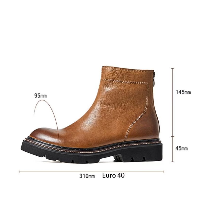 Botas Masculinas Pele Carneiro Chique Vintage Com Zíper Curto Martin Clássicas - Marrom