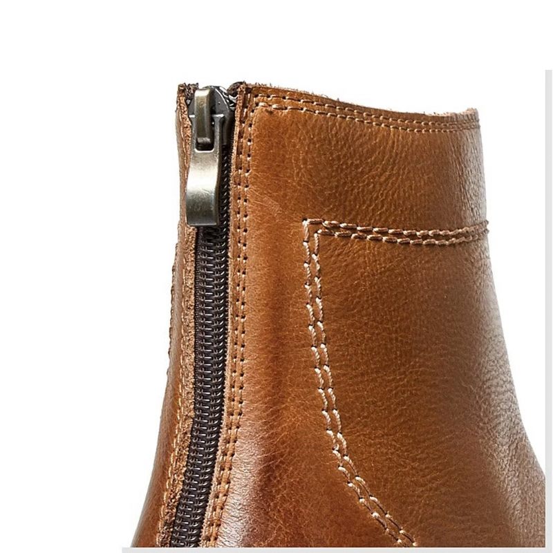 Botas Masculinas Pele Carneiro Chique Vintage Com Zíper Curto Martin Clássicas - Marrom