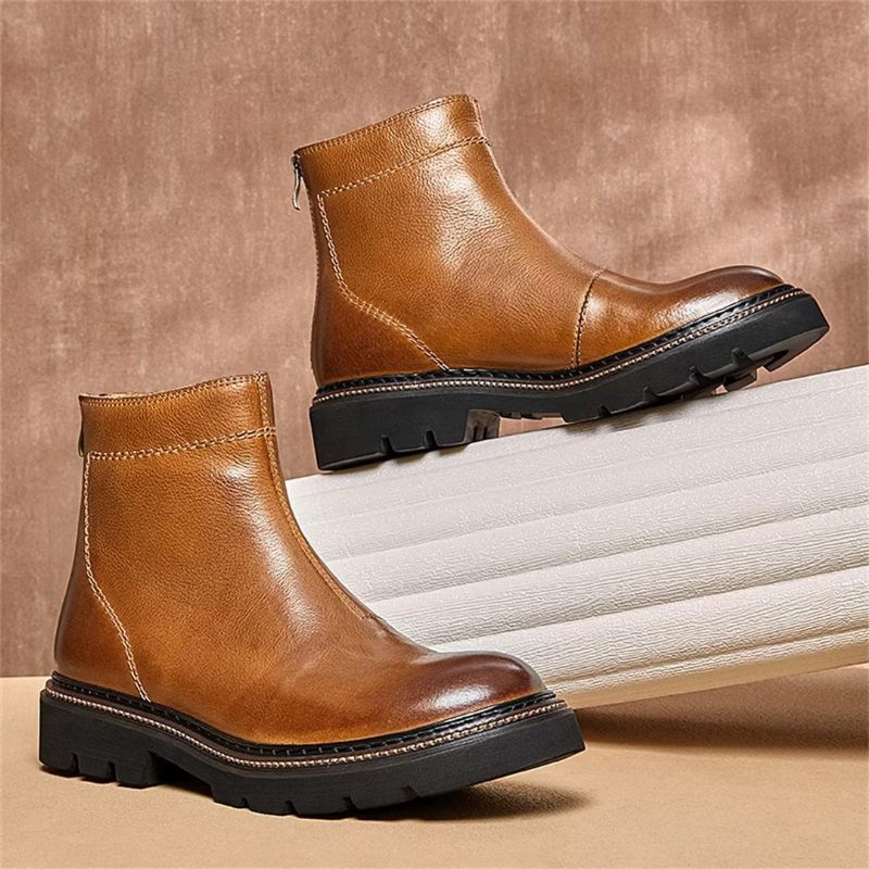 Botas Masculinas Pele Carneiro Chique Vintage Com Zíper Curto Martin Clássicas - Marrom