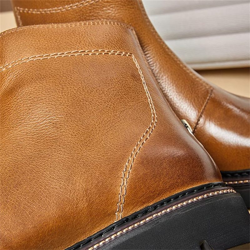 Botas Masculinas Pele Carneiro Chique Vintage Com Zíper Curto Martin Clássicas - Marrom