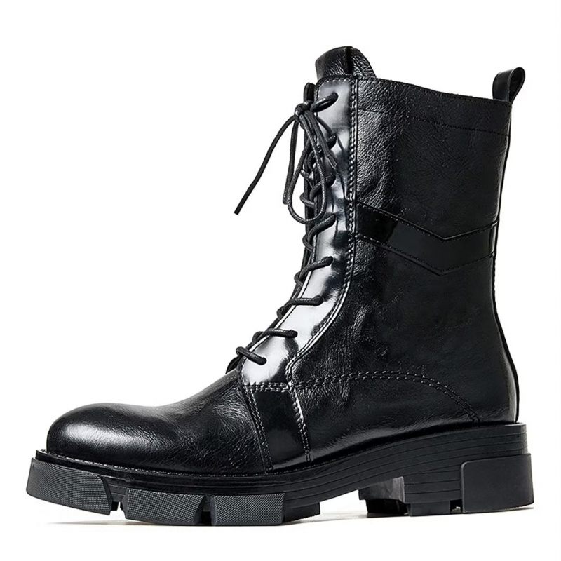 Botas Masculinas Pele Carneiro Chique Vintage Com Zíper Curto Martin Grossas - Preto